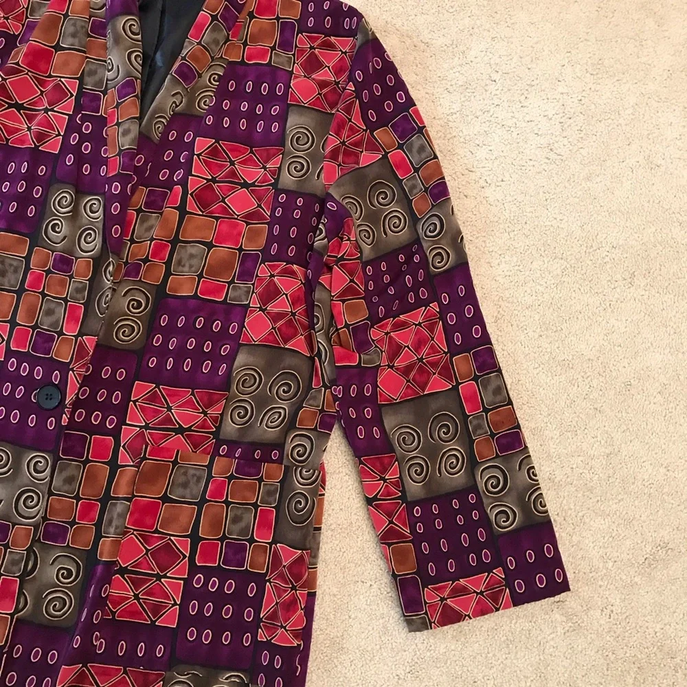 Vintage 80s Emily Adams Blazer Jacket Women Medium  Geometric Pop Art Jewel Tone - Picture 7 of 9
